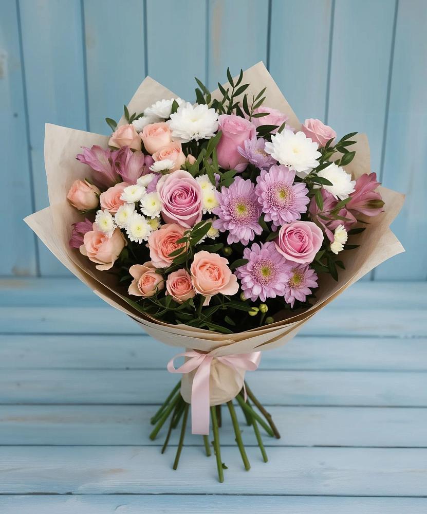 Букет цветов из: Хризантемы, Розы и Альстромерии в Подосиновец