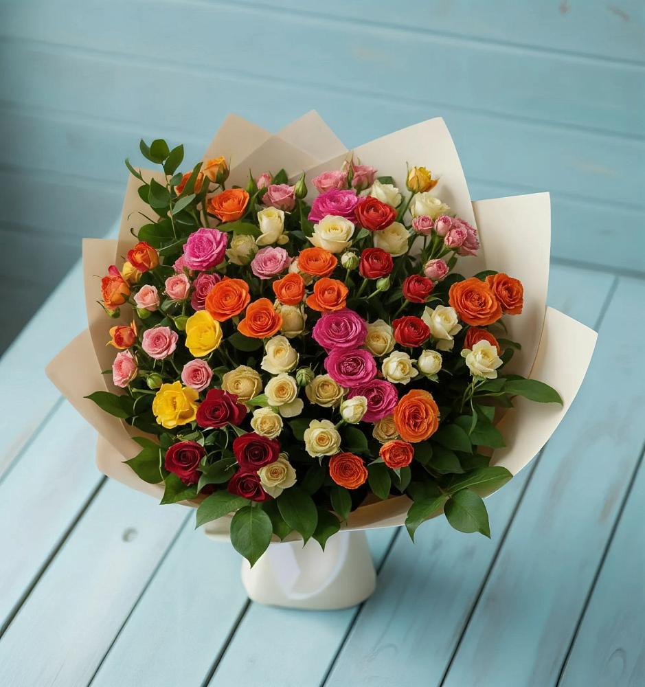 Букет Микс из разноцветных кустовых роз в Подосиновец