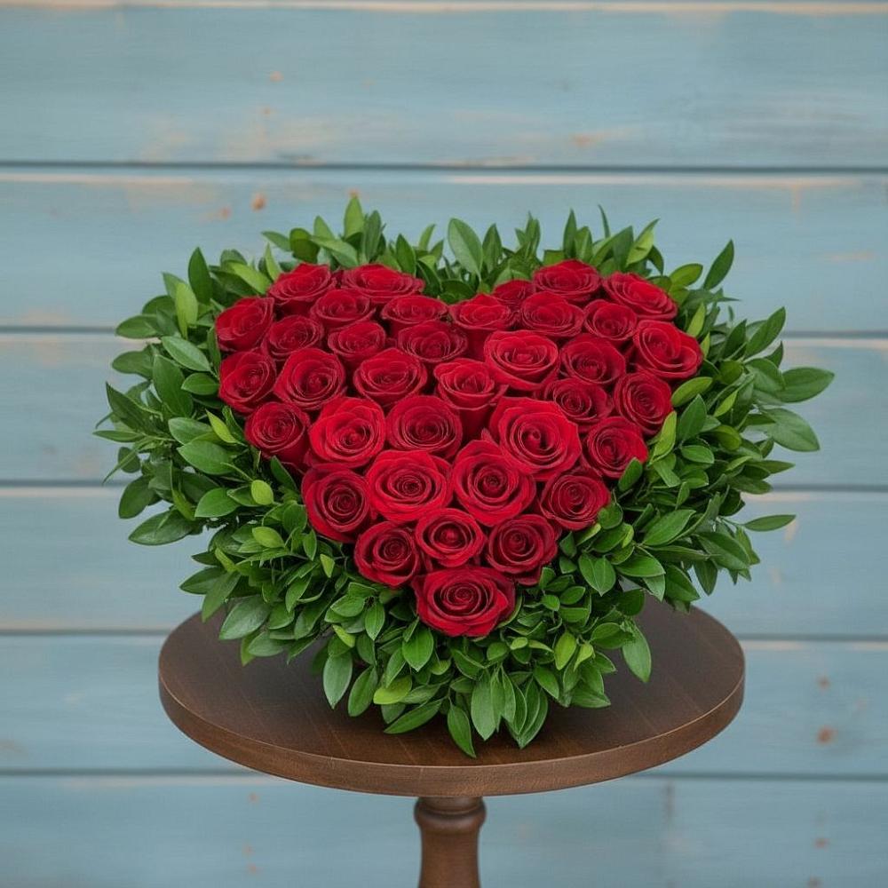 Цветочная композиция из Розы в виде сердца в Подосиновец