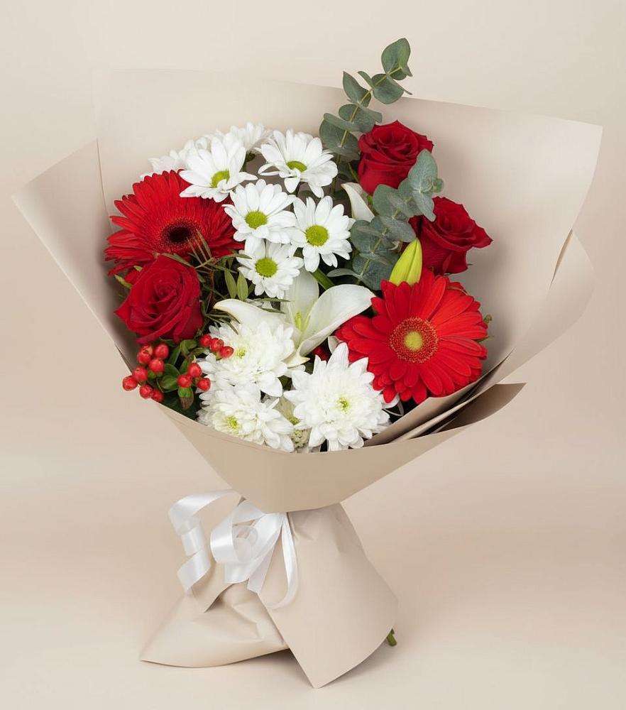 Букет цветов из: Розы, Хризантемы, Герберы и Лилии в Подосиновец