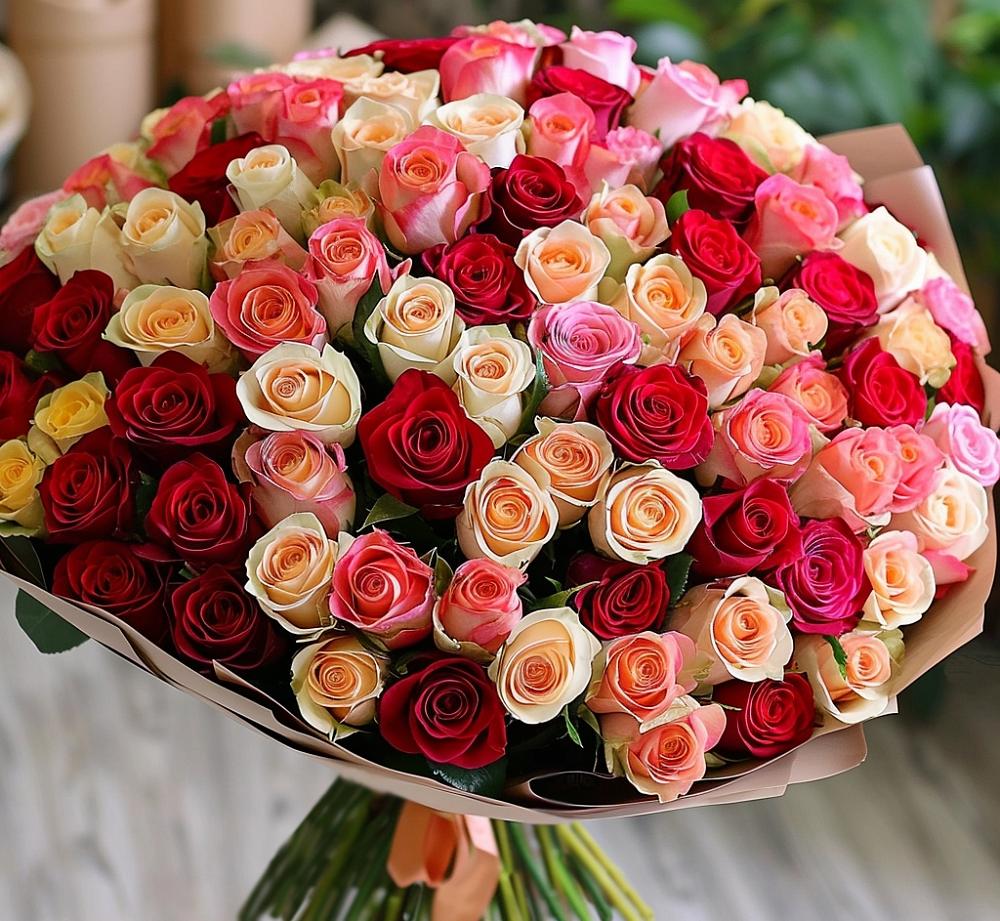 Букет 101 Разноцветная роза в Подосиновец