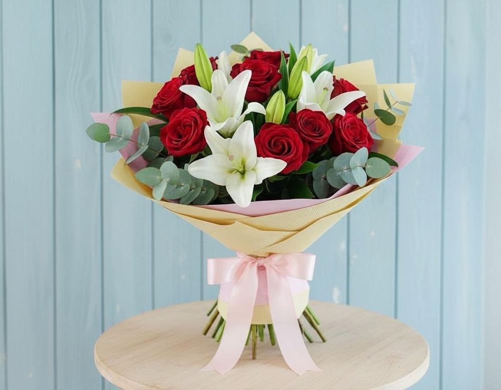 Букет цветов из: Лилии и Розы в Подосиновец